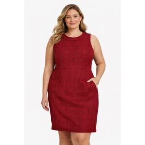 Lands’ End Red Tweed Sheath Dress Sparkle Holiday 2010s size 16